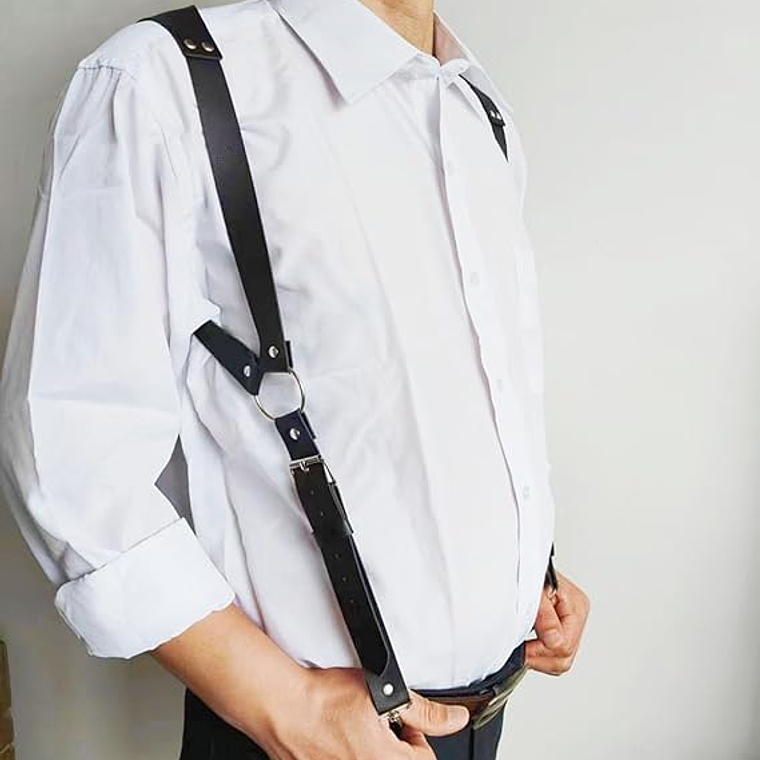 rnés de cuero para hombre, tirantes ajustables, hebilla ajustable 6