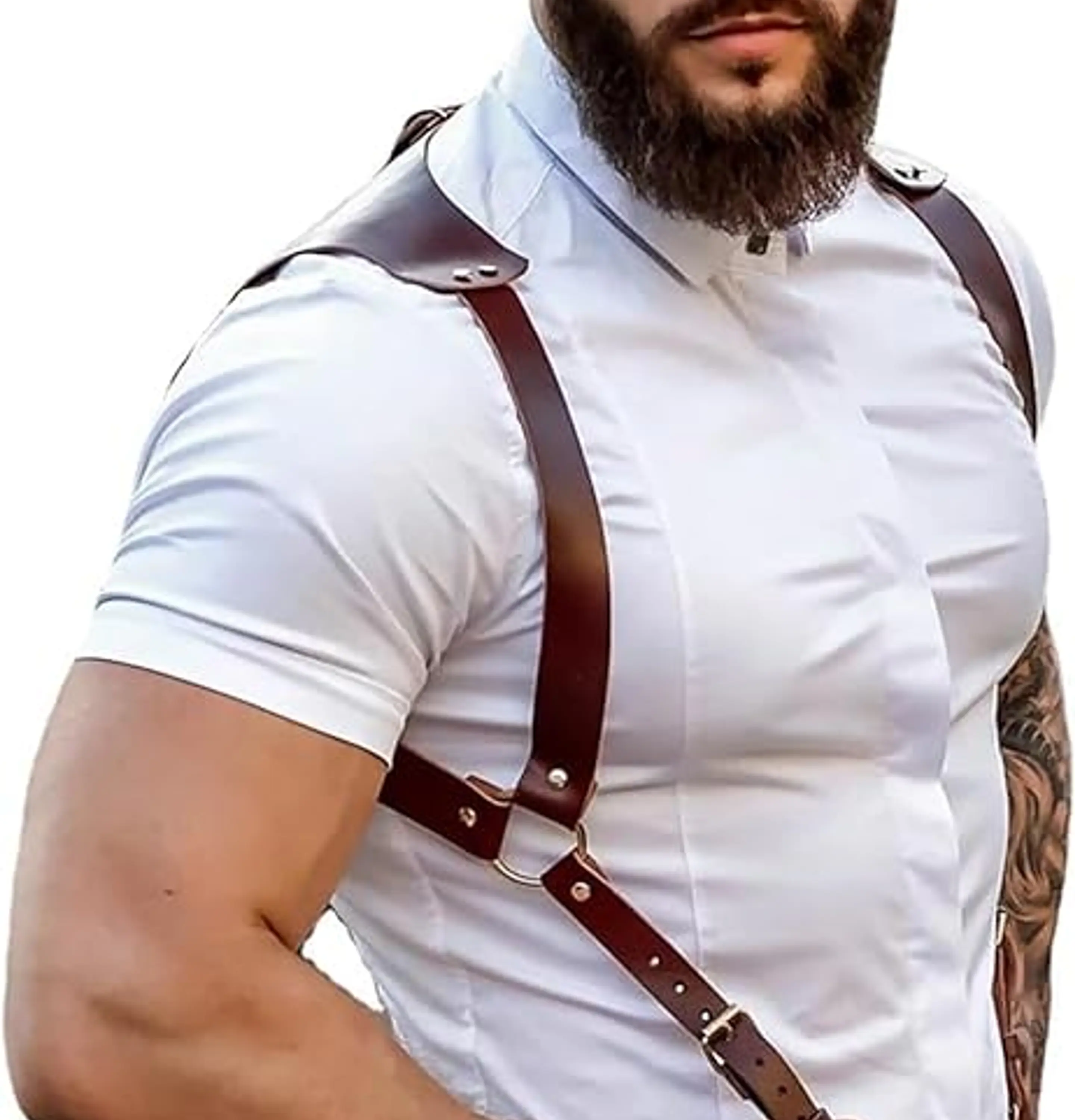 Arnés de cuero para hombre, tirantes ajustables, hebilla ajustable 9