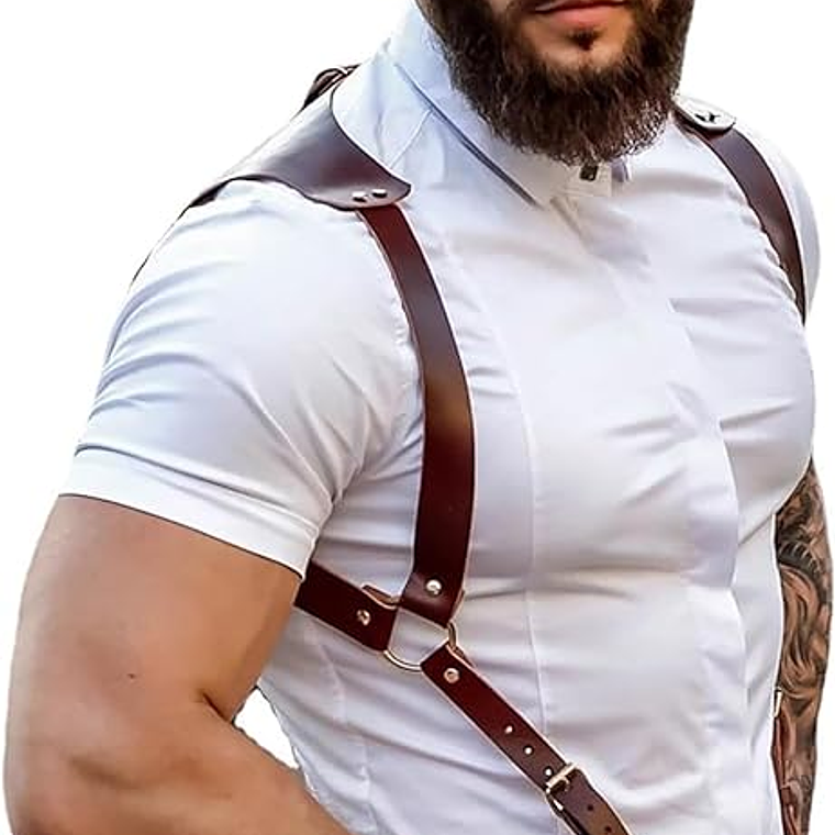 rnés de cuero para hombre, tirantes ajustables, hebilla ajustable 9