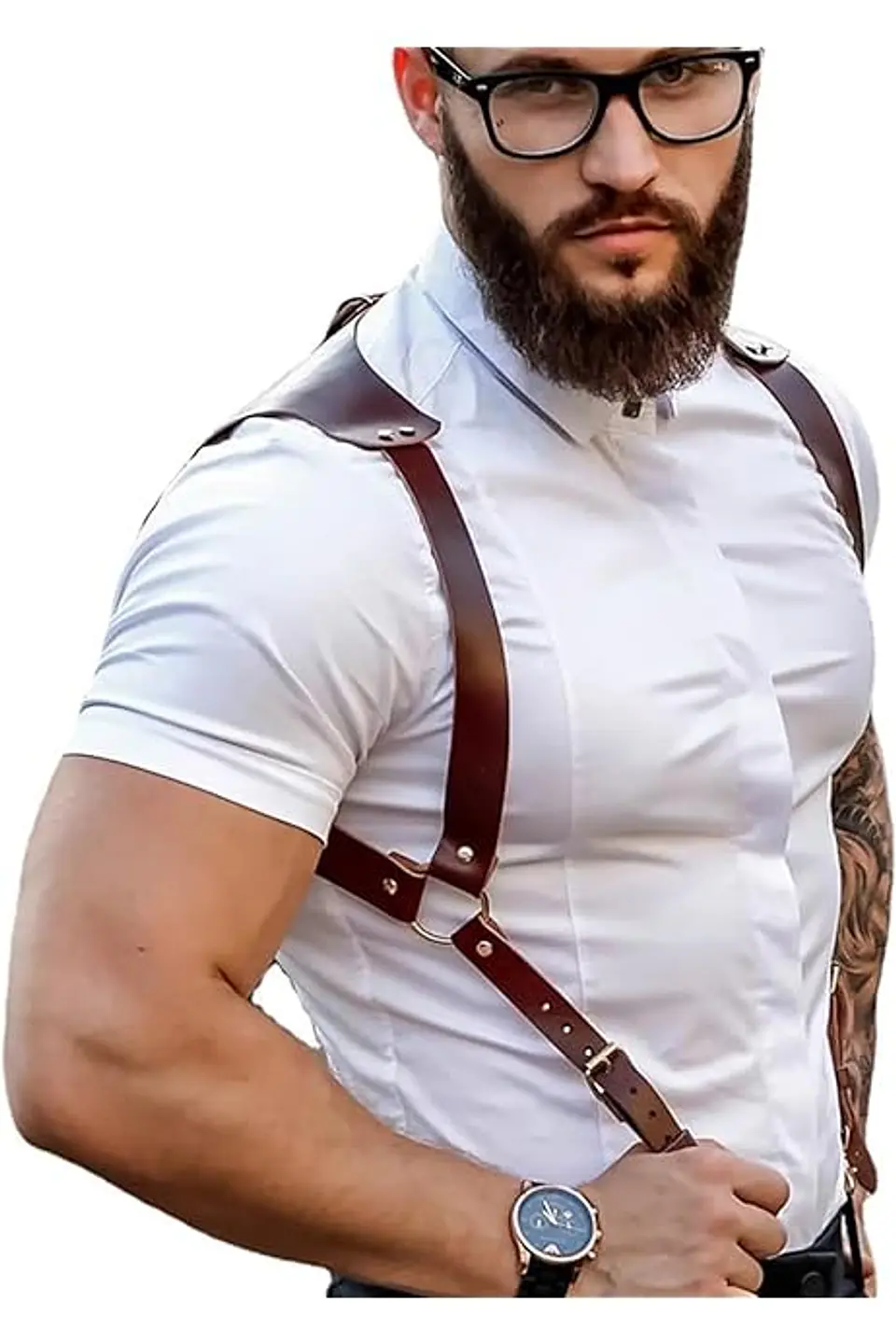 rnés de cuero para hombre, tirantes ajustables, hebilla ajustable 9