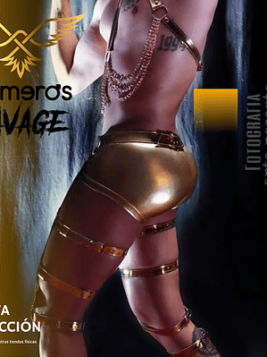 PANTALON EN CUERO SINTETICO CON AMARRE PARA HOMBRE DORADO