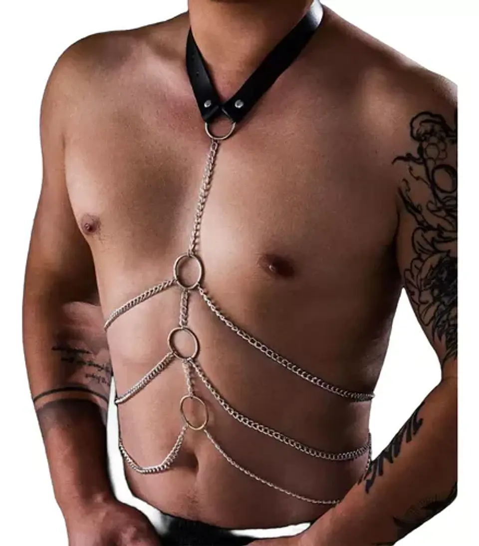 Collar Con Cadena Para Cuerpo Arnes Punk Rock Ajustable 2