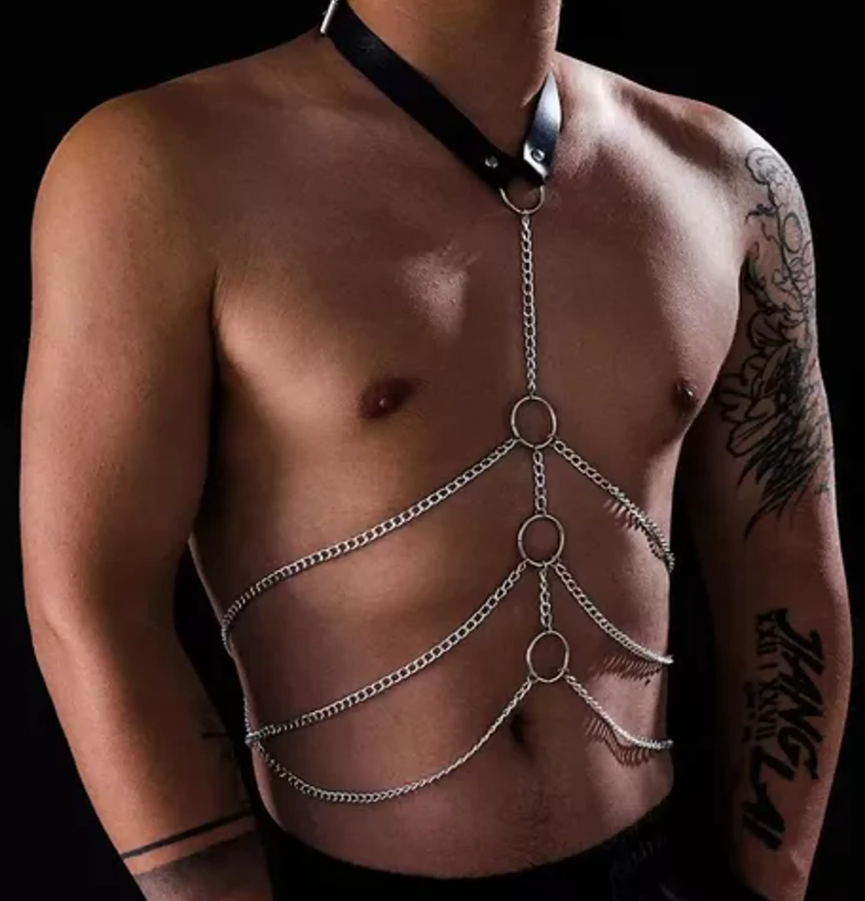 Collar Con Cadena Para Cuerpo Arnes Punk Rock Ajustable 1