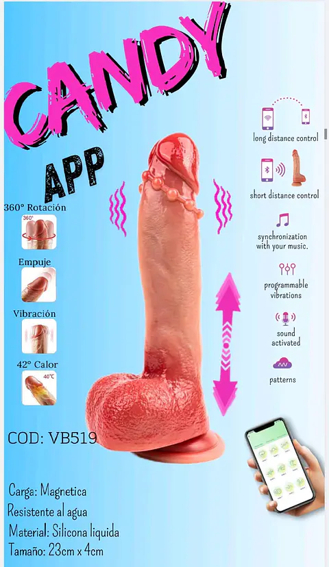 DILDO VIBRADOR CANDY REALISTICO Y CALEFACCIÓN 23CM