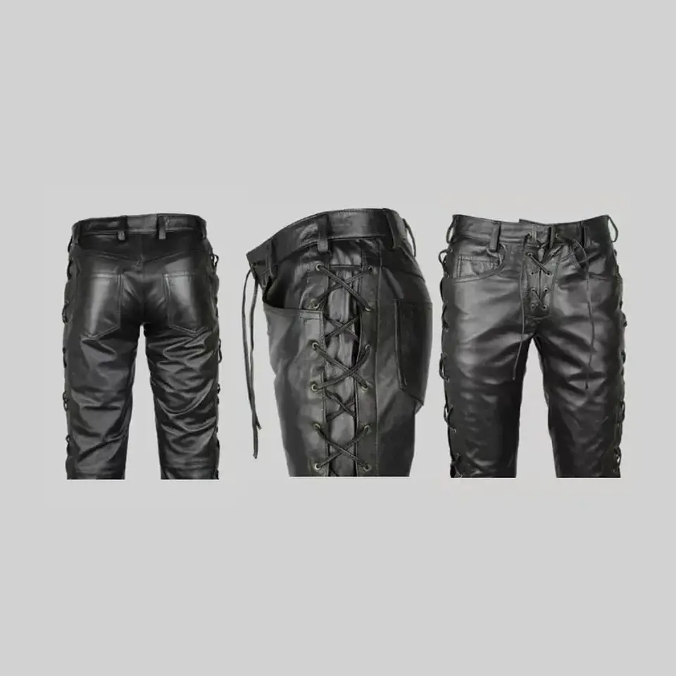 PANTALON EN CUERO SINTETICO CON CUERDA LATERAL 8