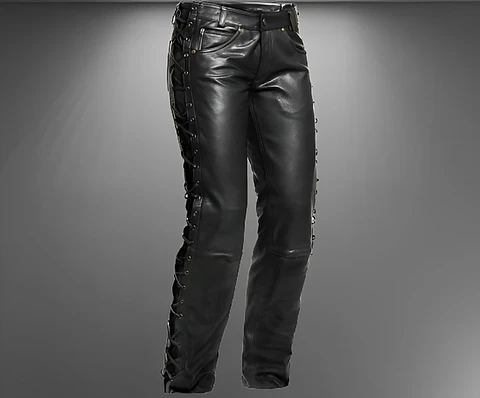 PANTALON EN CUERO SINTETICO CON CUERDA LATERAL