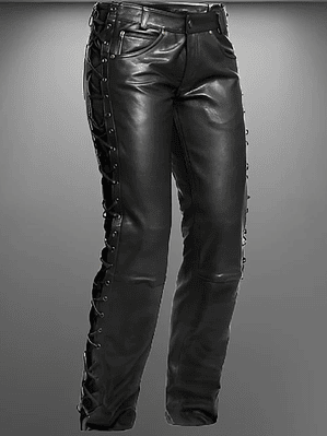 PANTALON EN CUERO SINTETICO CON CUERDA LATERAL