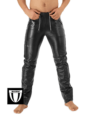 PANTALON EN CUERO SINTETICO CON CREMALLERA