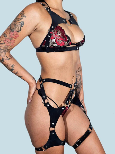 CONJUNTO ARNES CUERO SINTETICO UNISEX NEGRO #13
