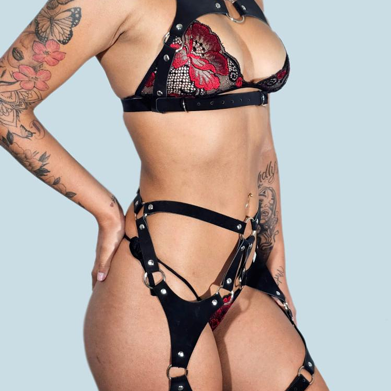 CONJUNTO ARNES CUERO SINTETICO UNISEX NEGRO #13 1