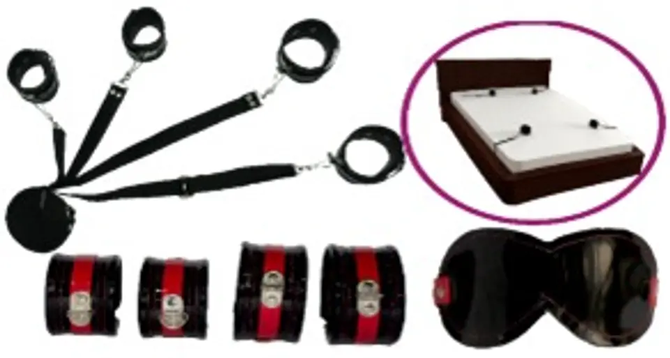 ATADURAS DE CAMA NEGRO ROJO CHAROL 1