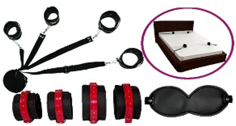 ATADURAS DE CAMA NEGRO ROJO CHAROL