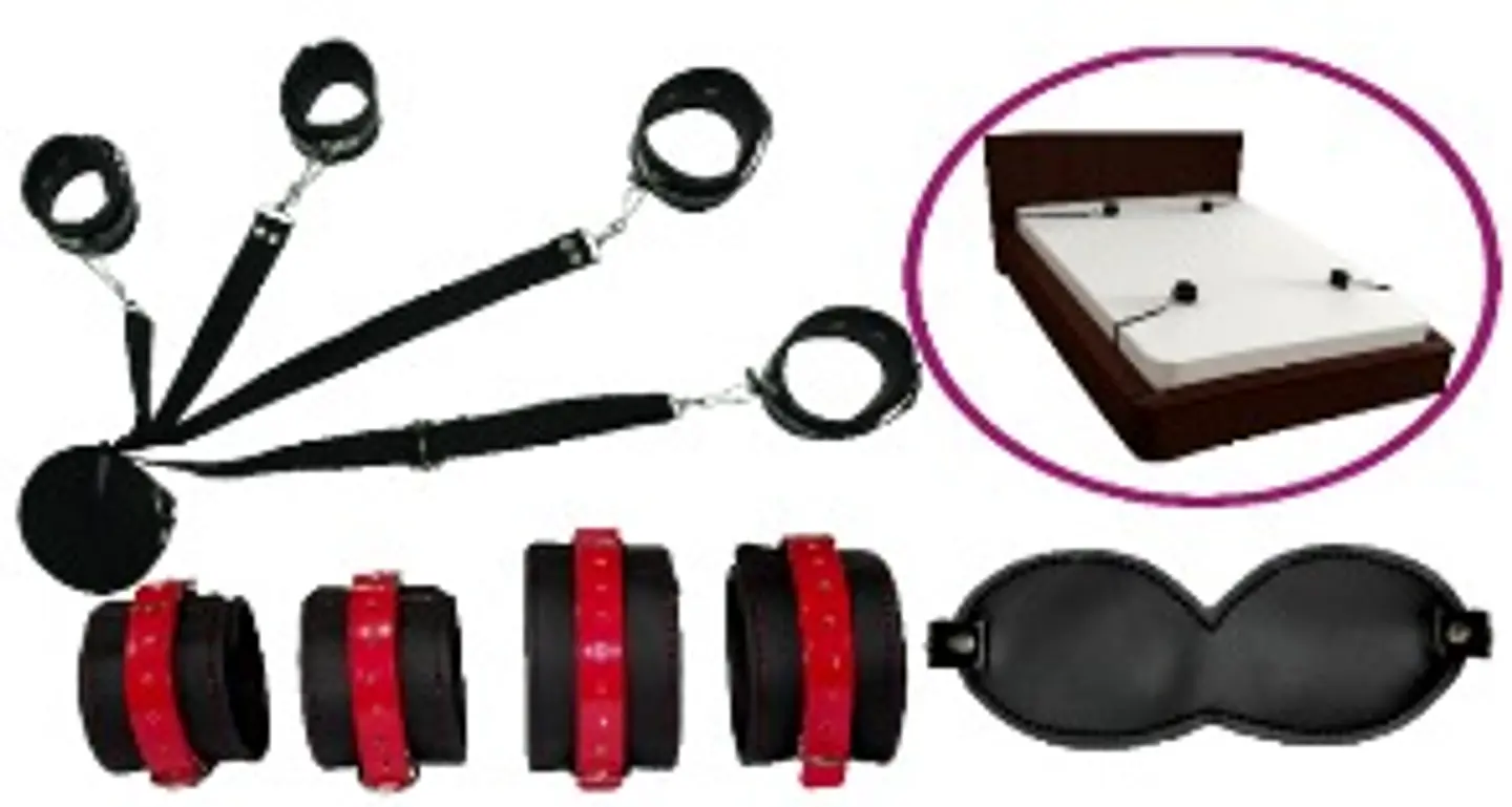 ATADURAS DE CAMA NEGRO ROJO CHAROL 2