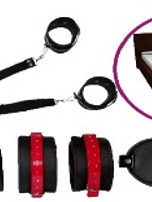 ATADURAS DE CAMA NEGRO ROJO CHAROL