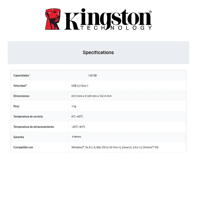 Memoria Usb Kingston De 128gb Datatraveler Exodia 