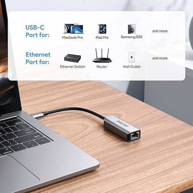 Adaptador USB C a Ethernet, Ethernet a USB C/Thunderbolt 3 a RJ45,  adaptador de conversión de red con cable Plug & Play, cable Ethernet USB  tipo C