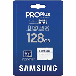 Samsung Pro Plus 128gb 4k U3 A2 V30 180mb/s + Adaptador Sd