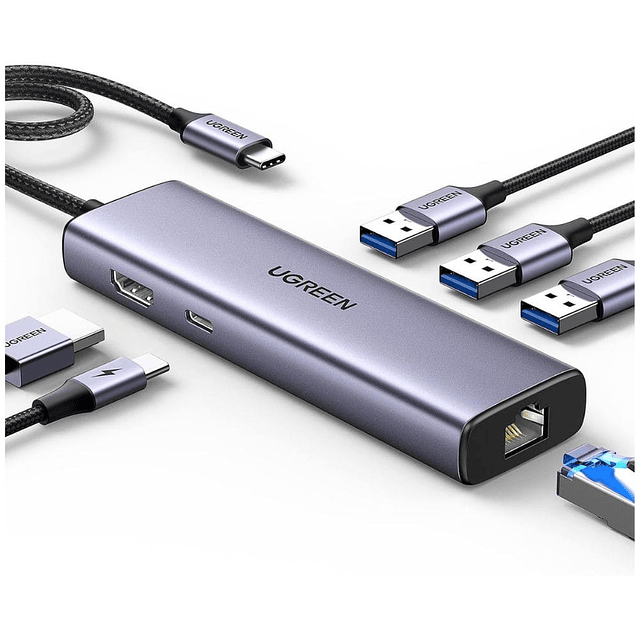 Adaptador Gigabit Ugreen Multipuerto Ethernet 6 en 1 USB C 4k
