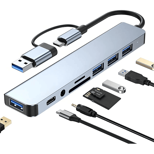 Hub Multiplicador Adaptador 8 Puertos En 1 Usb A-tipo C