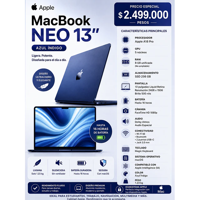 Apple MacBook Neo 13" 256GB Azul Índigo