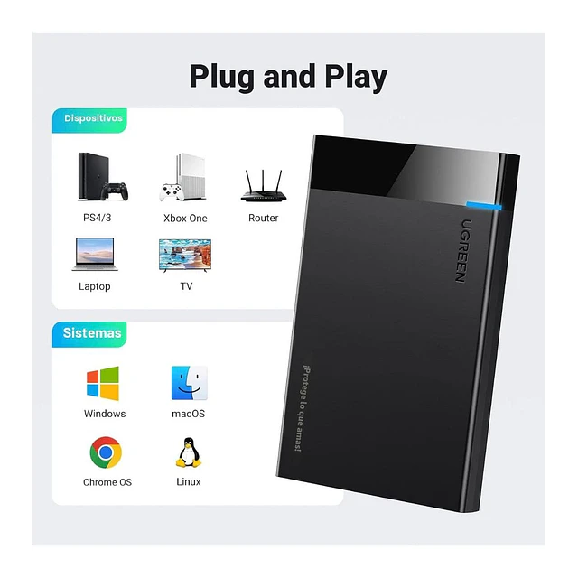 Caja Externa UGREEN USB 3.0 SATA III 2.5" HDD SSD 