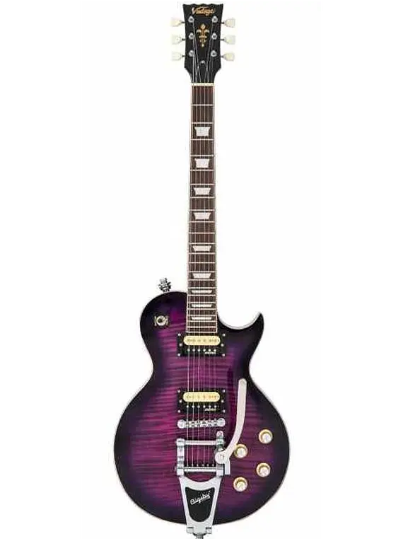 VINTAGE GUITARRA ELECTRICA V100 REISSUED – PURPLE FLAMED C/ PUENTE BIGSBY