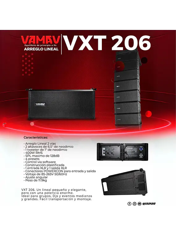VAMAV VXT206 LINE ARRAY ACTIVO 6.5'' 400W RMS
