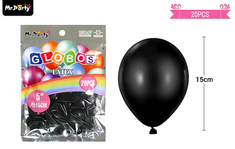 Globos de látex negro mate 15cm 20pcs