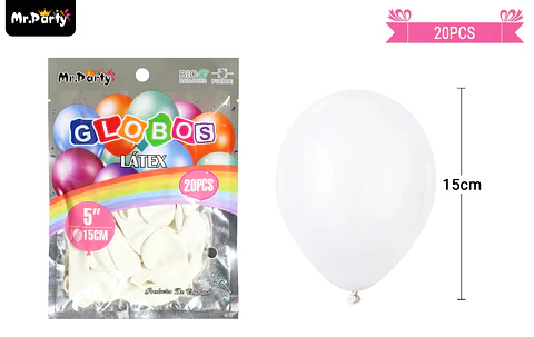 Globos de látex blanco mate 15cm 20pcs