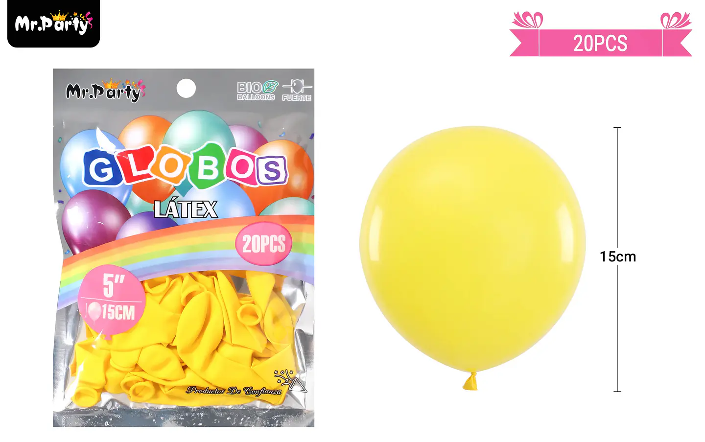 Globos de látex amarillo mate 15cm 20pcs 1