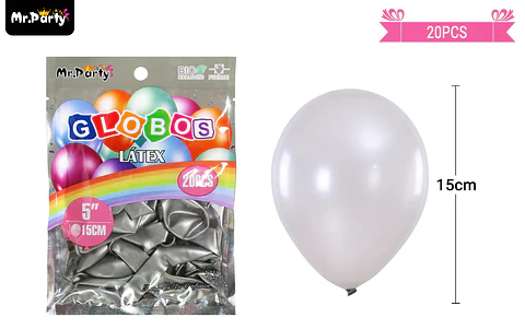 Globos de látex perlado plateado 15cm 20pcs