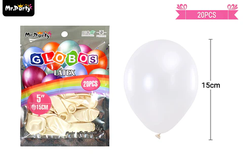 Globos de látex perlado blanco 15cm 20pcs