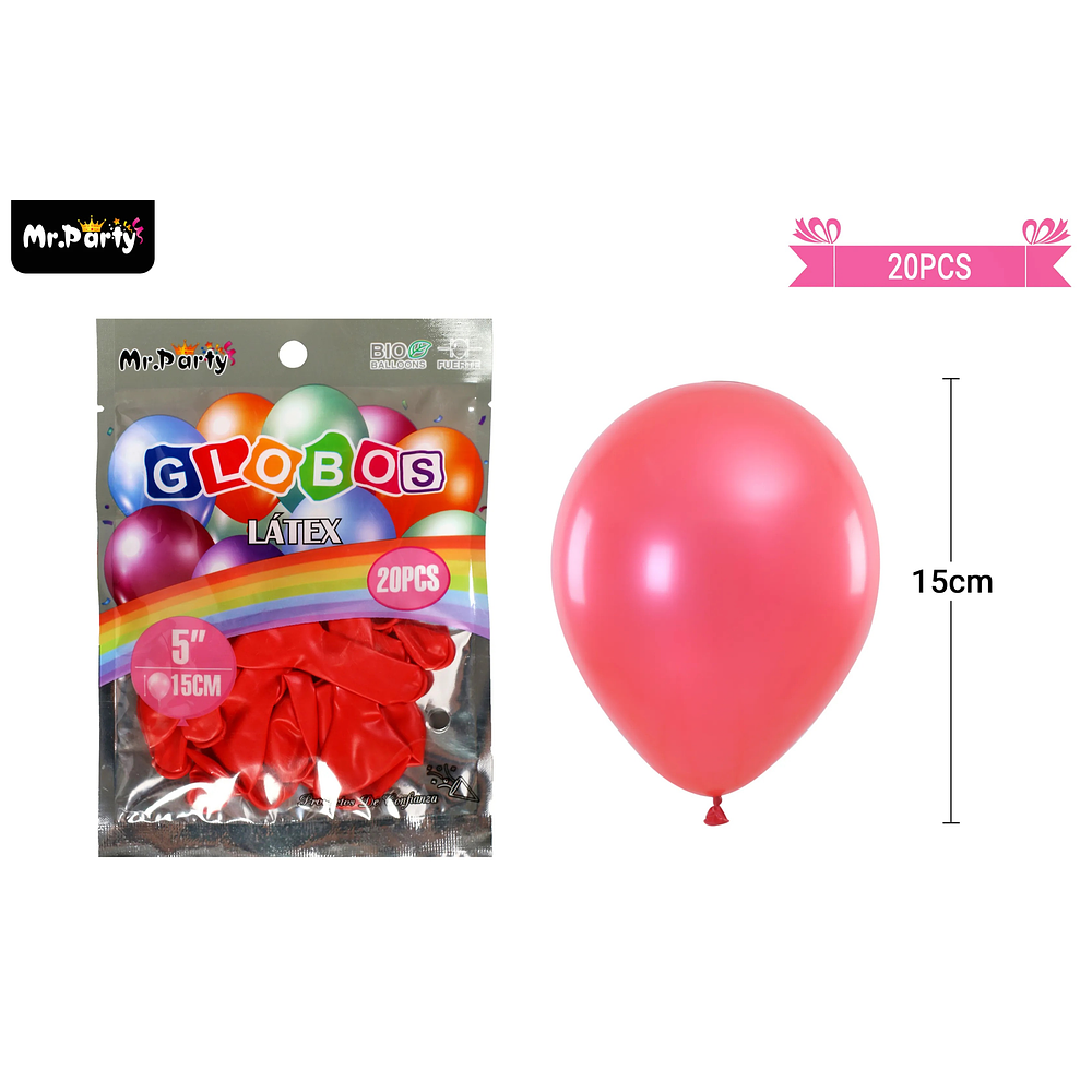 Globos de látex perlado rojo 15cm 20pcs