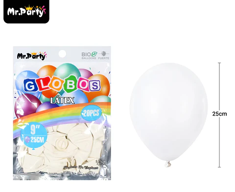 Globos de látex blanco mate 25cm 20pcs