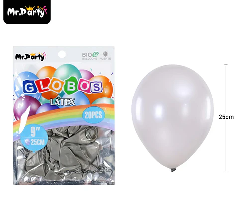 Globos de látex perlado plateado 25cm 20pcs