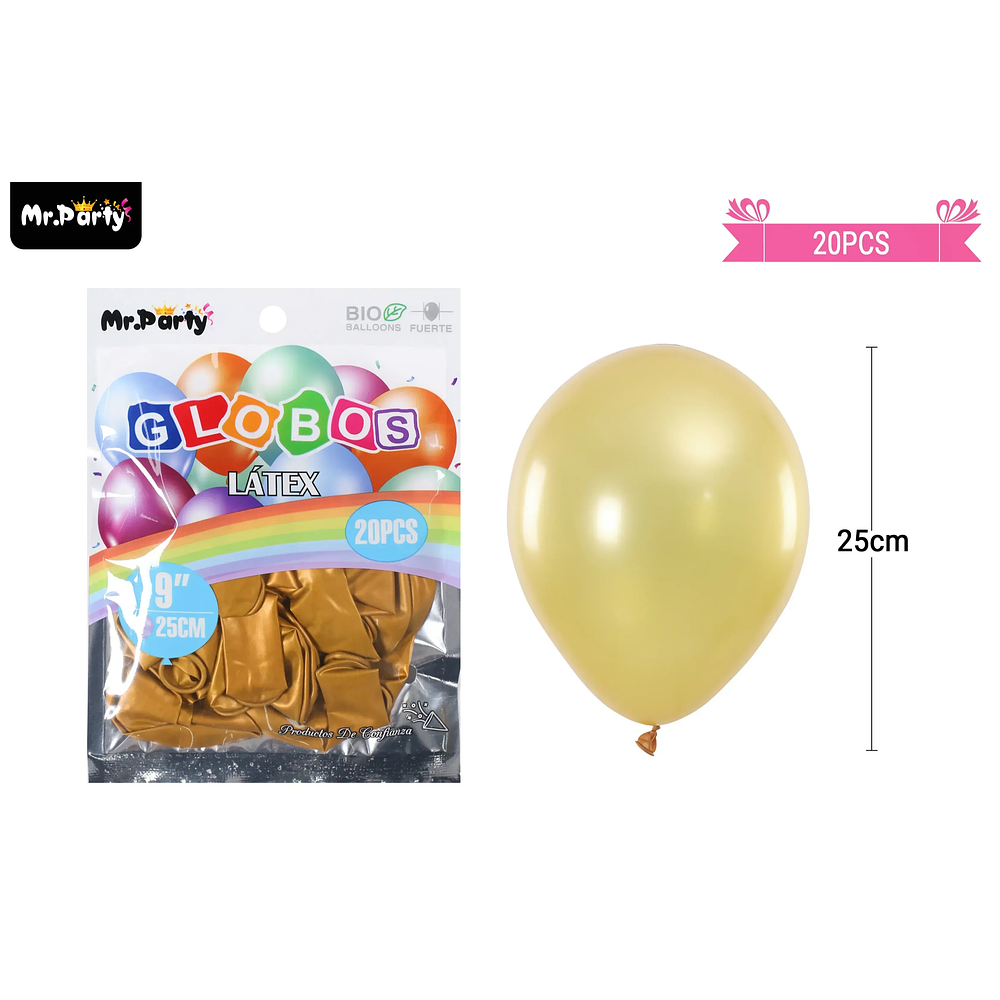 Globos de látex perlado dorado 25cm 20pcs