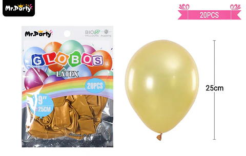 Globos de látex perlado dorado 25cm 20pcs