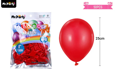 Globos de látex rojo mate 25cm 50pcs