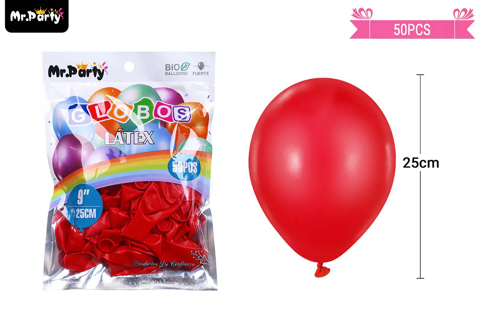 Globos de látex rojo mate 25cm 50pcs 2