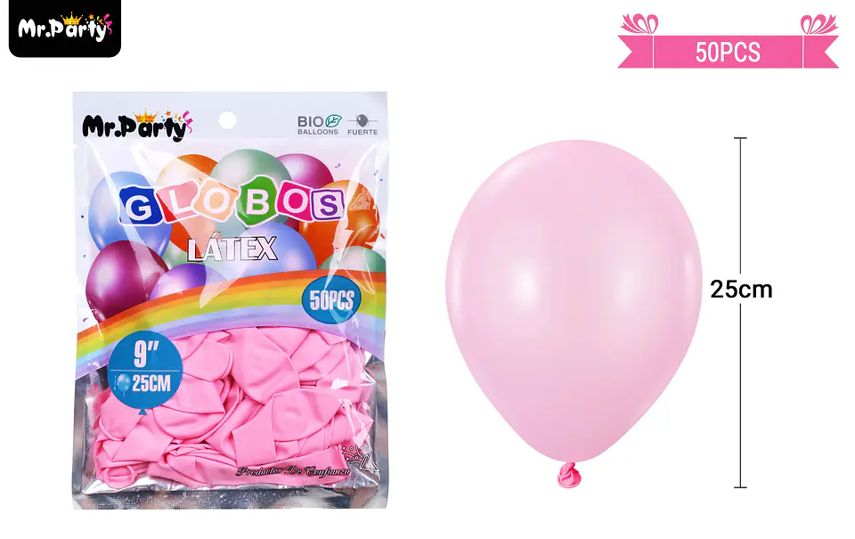 Globos de látex rosa claro mate 25cm 50pcs 2