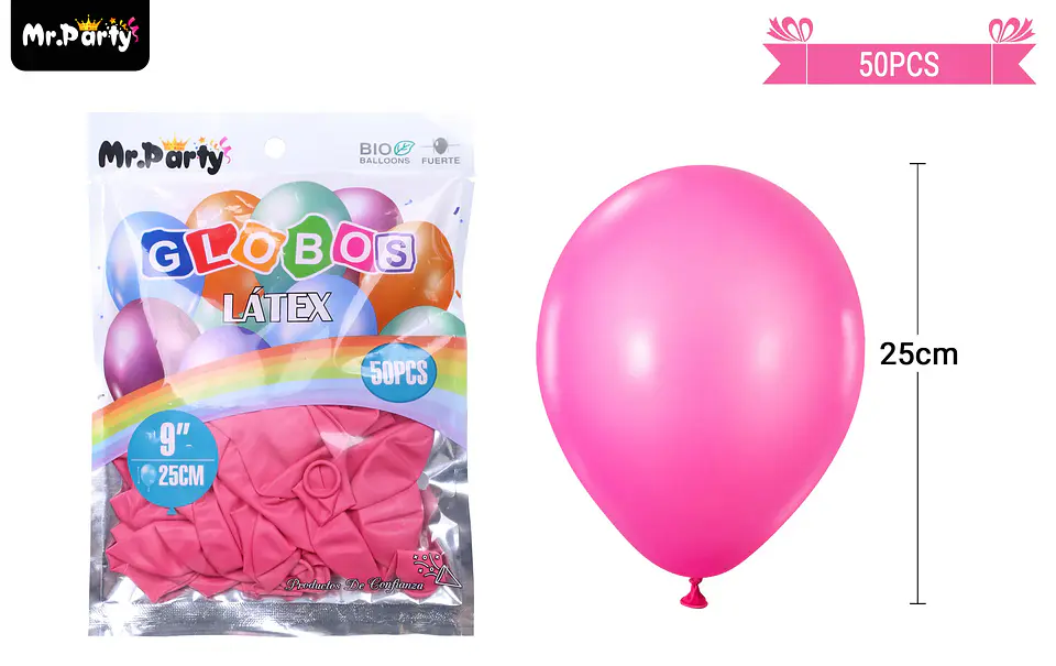Globos de látex rojo rosa mate 25cm 50pcs 2