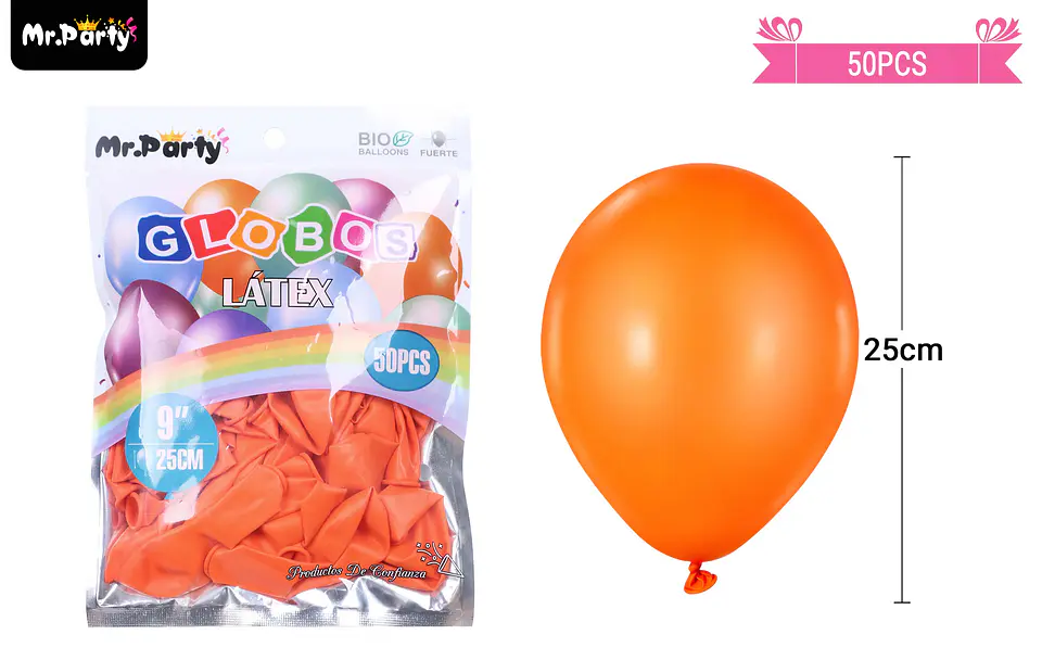 Globos de látex naranja mate 25cm 50pcs 2