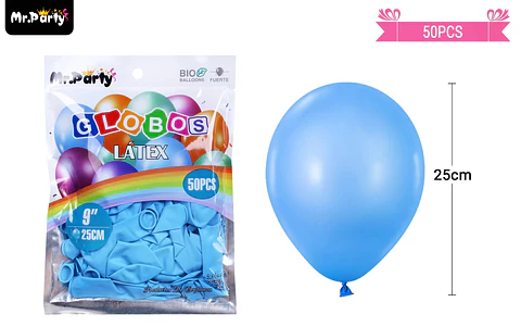 Globos de látex celeste mate 25cm 50pcs