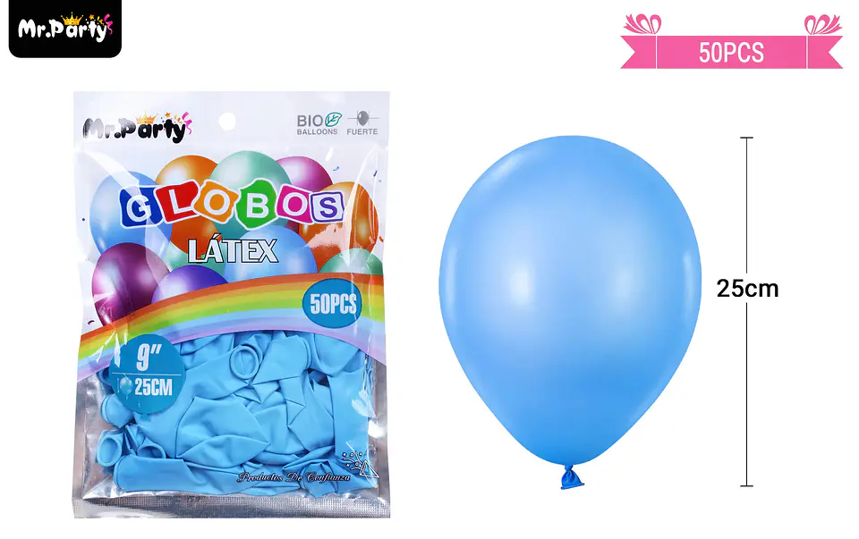 Globos de látex celeste mate 25cm 50pcs 2