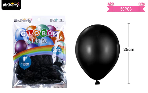Globos de látex negro mate 25cm 50pcs