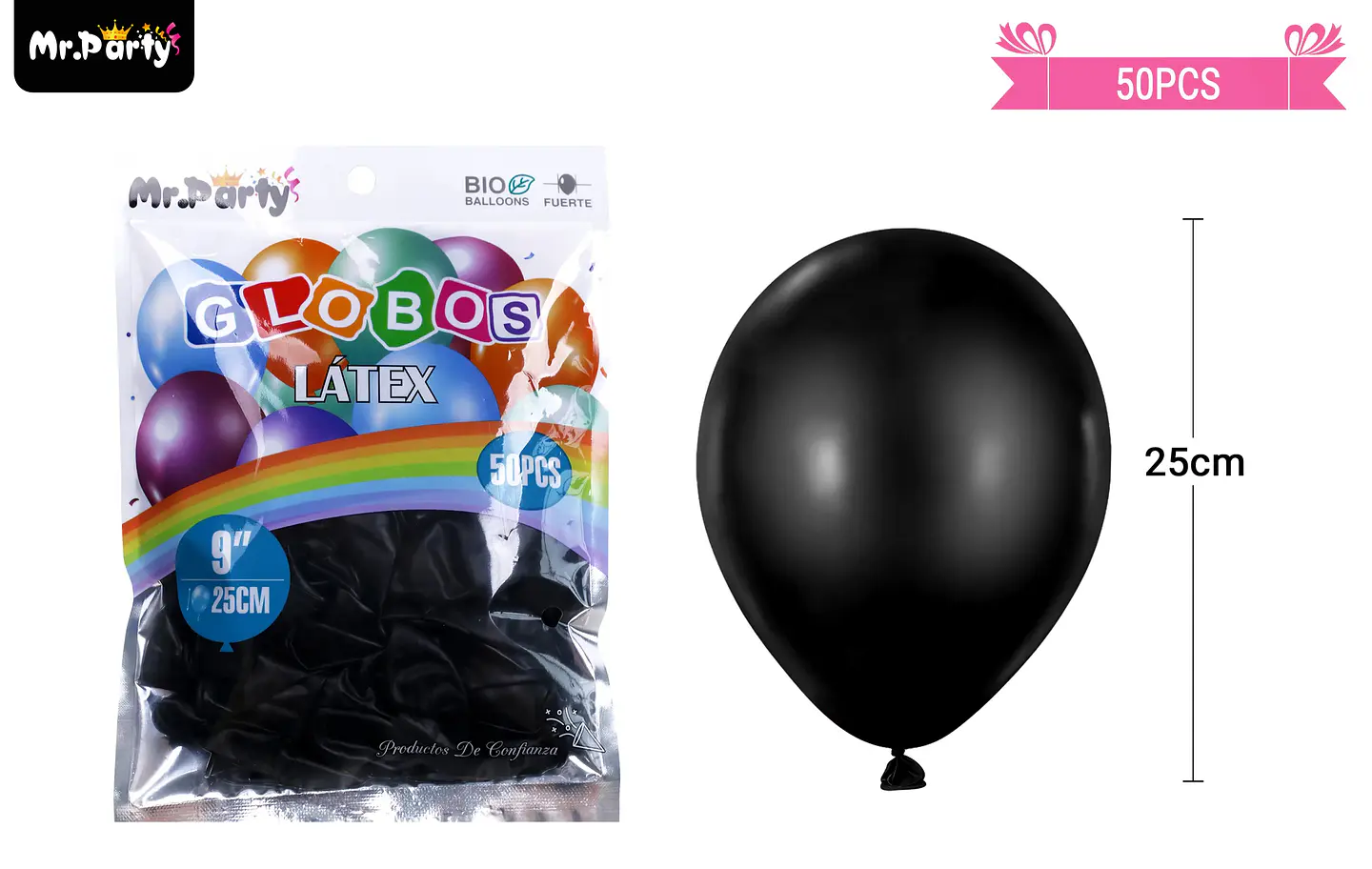 Globos de látex negro mate 25cm 50pcs 2