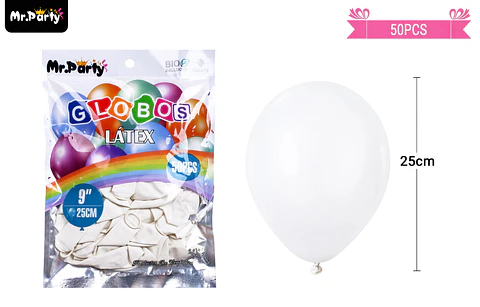 Globos de látex blanco mate 25cm 50pcs