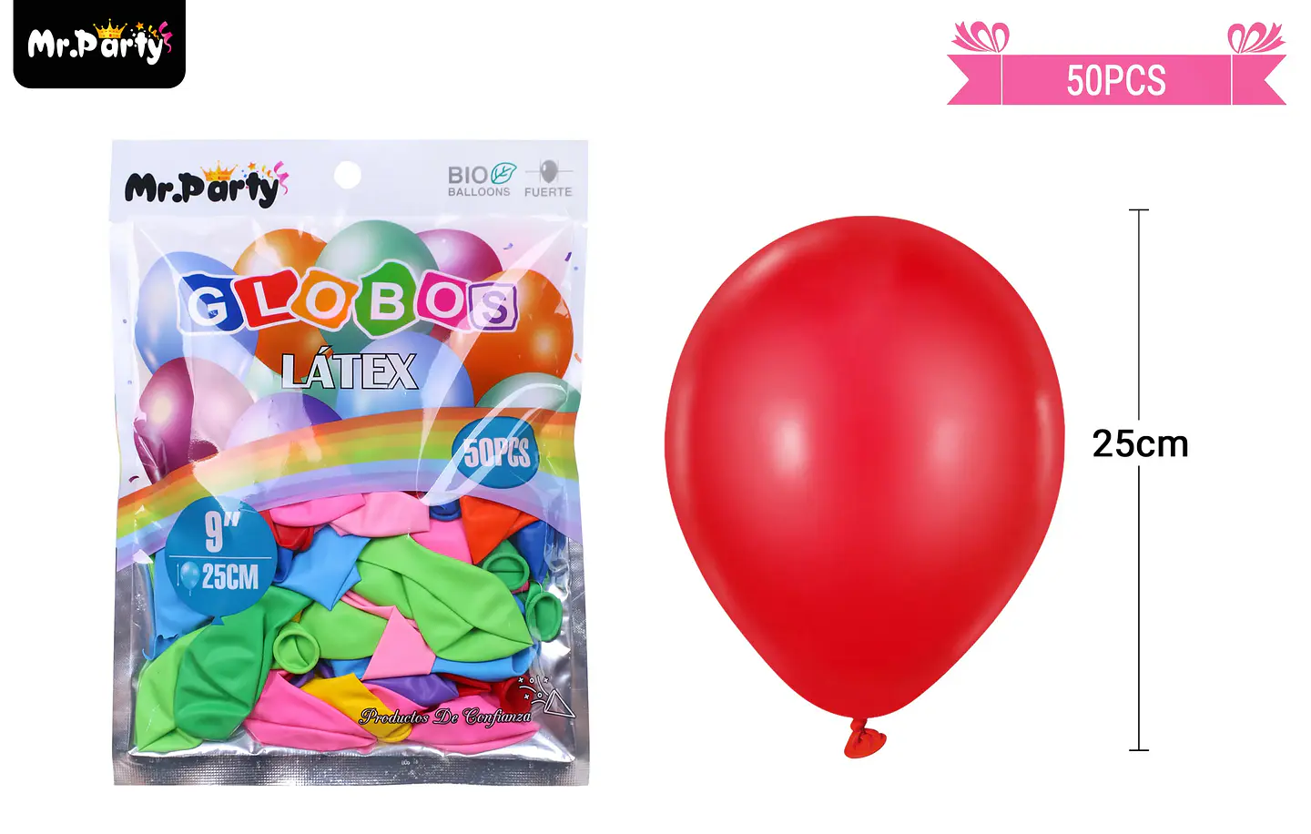 Globos de látex colores surtidos mate 25cm 50pcs 2