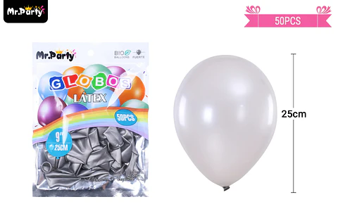 Globos de látex perlado plateado 25cm 50pcs