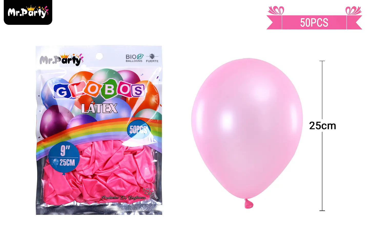 Globos de látex perlado rosa clara 25cm 50pcs 2